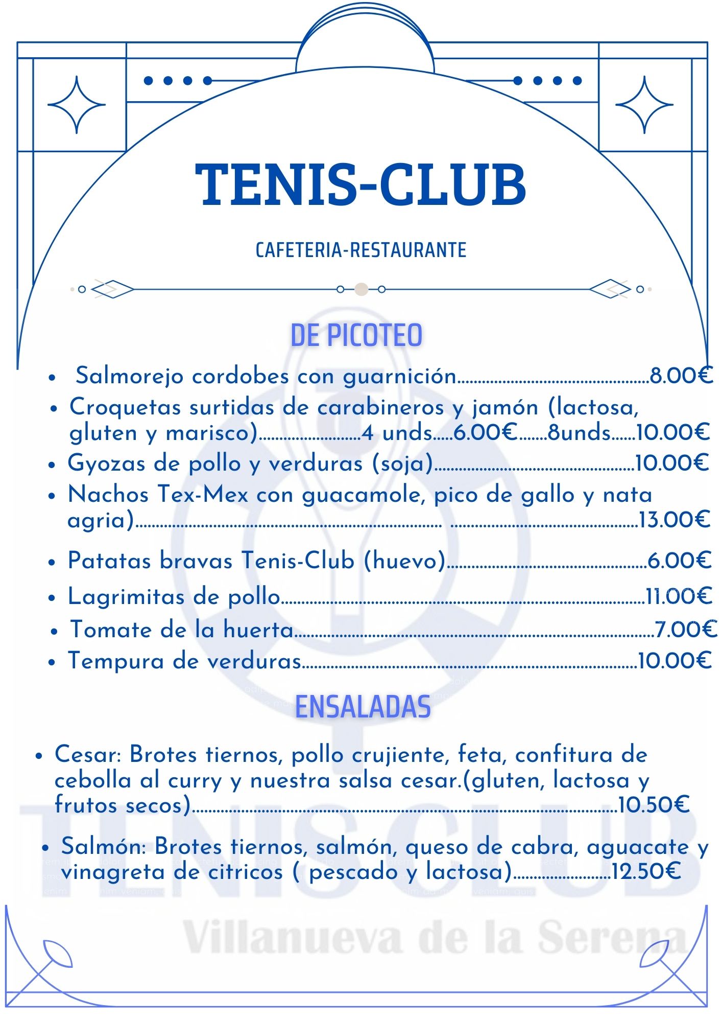 Carta de Cafetería-RESTAURANTE TENIS-CLUB en Villanueva de la serena, Badajoz — página 2
